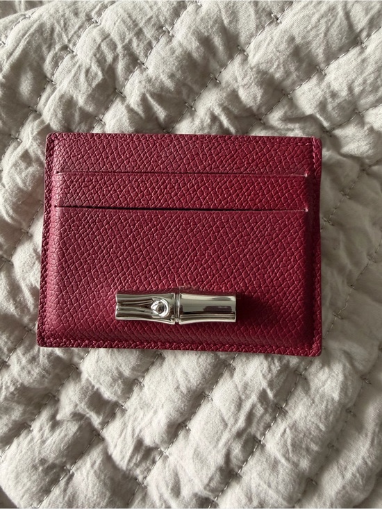 Longchamp Accessories - Dark pink Leather Card Holder with Silver Accent